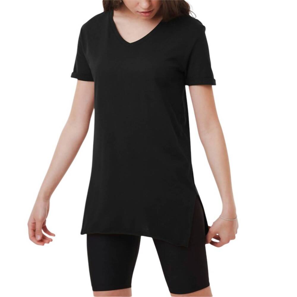 NEW AMBAR v-neck side slit cotton tunic t-shirt in black